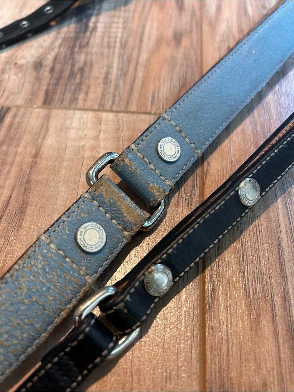 Coach Gray and Black Leather Key Straps with Logo Charm